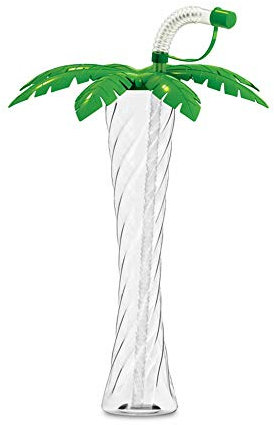 bar@drinkstuff Palm Tree Cups with Straw 12.3oz / 350ml - Set of 12 - Tall Novelty Plastic Cocktail Glasses