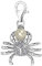 Quiges Charm Anhänger Weiß Zirkonia und Kunstlichen Perle 3D Ozean Krabbe 925 Silber mit Karabinerverschluss für Bettelarmband