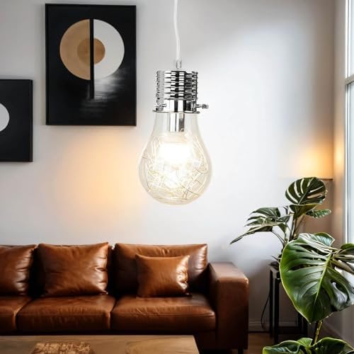 Licht-Erlebnisse Hängelampe Glas Metall in Chrom für Wohnzimmer Küche Esstisch Ø 12 cm E14 Glühbirnen Design Zeitlose Pendelleuchte Jugendzimmer