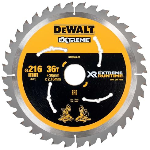 DEWALT DT99569 216 x 30 mm x 36 Tooth XR Extreme Runtime Mitre Saw Blade - Yellow/Black
