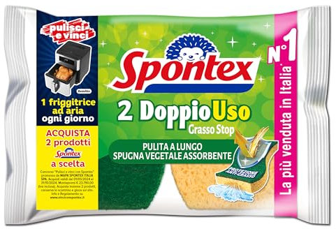 Spontex Doppiouso, Spugna Vegetale Assorbente, Anti Grasso, 2 Unità