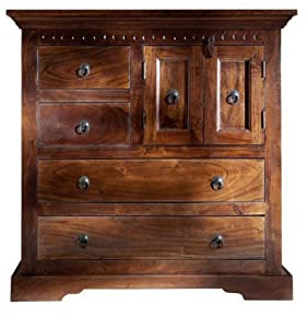 MASSIVMOEBEL24.DE | Oxford - Massive Kommode Nougat - lackiert klein schmal Akazie 87x50x87 2 Türen - 2 große, 2 kleine Schubladen Sideboard