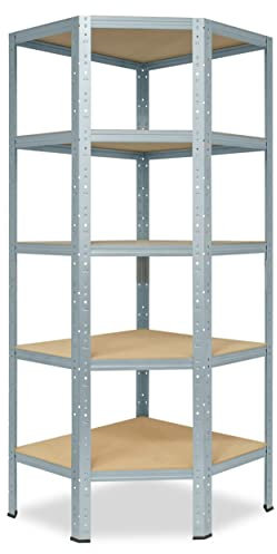 shelfplaza® HOME Eckregal 180x80x50cm Schwerlast Verzinkt/Metallregal Stehend 5 Böden Je 175kg Tragkraft/Corner Shelf Schwerlastregal Ecke/Steckregal