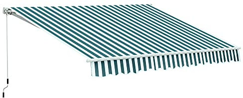 Outsunny Markise Gelenkarmmarkise Sonnenschutz mit Handkurbel 3,5 x 2,5 m Grün Weiß Alu Polyester
