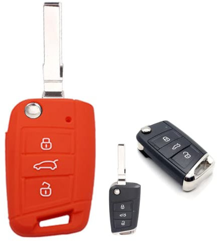 Qualität Silikon 3 Button Flip Schlüsselanhänger Displayschutzfolie Fall VW Mark 7 Golf Golf R TSI GTI GTD Mark 5 Polo Gt MK6 Polo (rot)