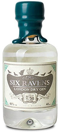 Six Ravens Gin Mini Miniatur Flasche | London Dry Gin mit frischem Ingwer destilliert | 46% | Verkorkt und mit Wachs versiegelt | (40 ml)