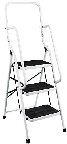 Home Vida Leiter mit Sicherheitshandlauf, 3 Stufen, faltbar, Anti-Rutsch-Matte zur Sicherheit, sicher, robust