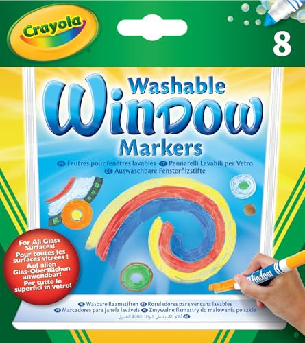 CRAYOLA - Juego de Rotuladores para Ventanas Lavables, 8 Colores Diferentes, para Decorar Superficies Espejadas, a Partir de 3 Años, 58-8165