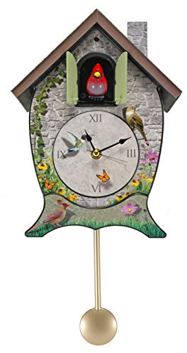 Mark Feldstein Garden Cottage Singing Cardinal Cuckoo Clock, 14x10
