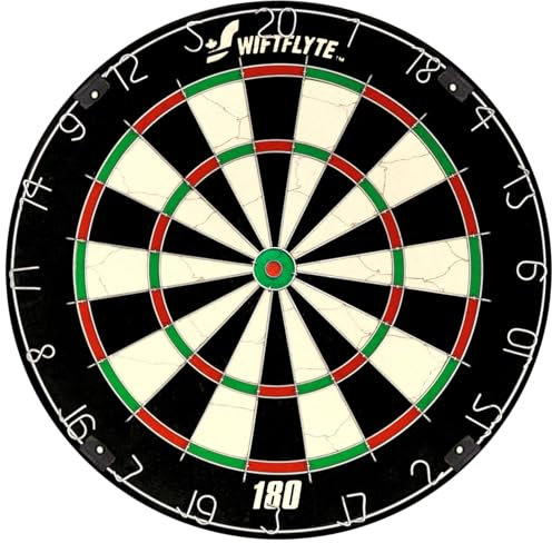 Swiftflyte Dartscheibe mit 180 Borsten und klammerfreiem Bullseye, drehbarem Zahlenring, fest verpackte selbstheilende Sisalfasern, hochfestes Runddrahtsystem, empfohlen vom N.D.F.C.