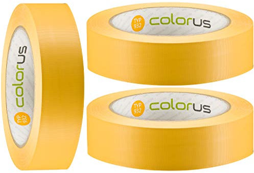 3 x Colorus Abdeckband PVC PLUS 30 mm x 33 m gelb gerillt | Klebeband Putz für glatte und leicht raue Untergründe wie Holz (lackiert, grundiert), Aluminium, Glas und PVC Fensterrahmen