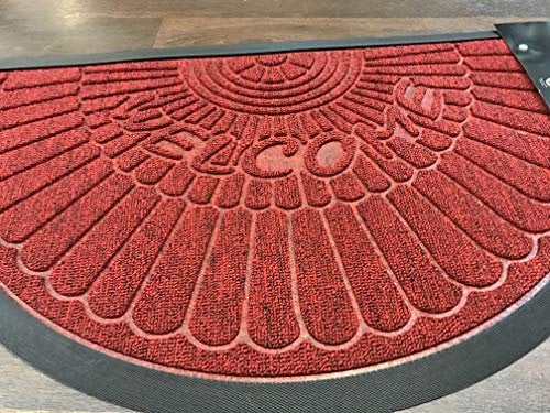OrientalRugCompany Half Moon Welcome Rubber Edged Door Mats 45cm x 75cm Red