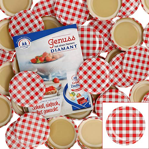 MamboCat Lot de 50 couvercles TO66 à carreaux rouges et blancs Twist-off pour bocaux à conserve Bord rond Couvercle de rechange Convient pour 125