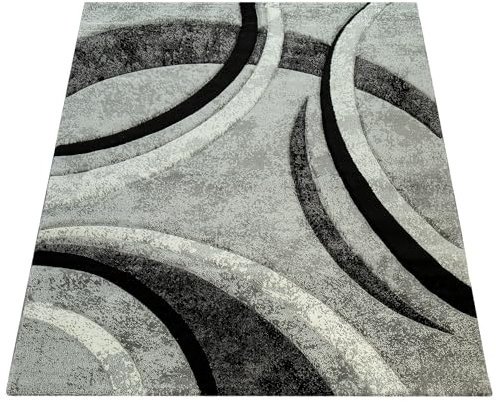 Paco Home Designer Teppich mit Konturenschnitt Muster Gestreift Grau Schwarz Creme Meliert, Grösse:200x290 cm