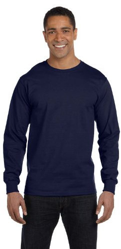Hanes Beefy-T Men`s Long-Sleeve T-Shirt, 5186, M, Navy