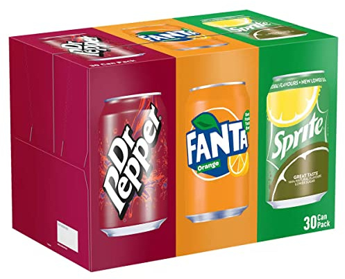 Coca Cola Dr. Pepper, Fanta, Sprite Cans, 330 ml Variety Pack of 30