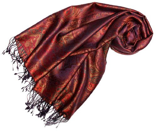 Lorenzo Cana Pashmina Schal Schaltuch jacquard gewebt aus 100% Seide, 70 cm x 190 cm Paisley Muster Seidenschal Seidentuch Seidenpashmina harmonische Farben