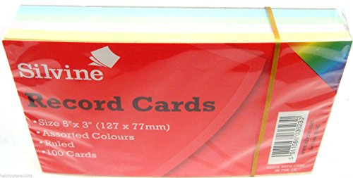 Silvine Coloured Record Cards 5 x 3 Ruled Flash Cards Revision Flash Cards New