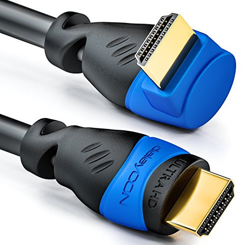 deleyCON 10m HDMI Kabel gewinkelt (90° Grad Winkel) - UHD 4K 1080p 2160p eARC - Für TV, Soundbar, Monitor, PC, Laptop, Beamer, PS5, Xbox - Schwarz