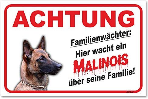 AdriLeo Schild - Vorsicht Malinois - Familienwächter - (20x30cm) / Achtung Hund Wachhund robust langlebig UV-beständig wetterfestes Warnschild