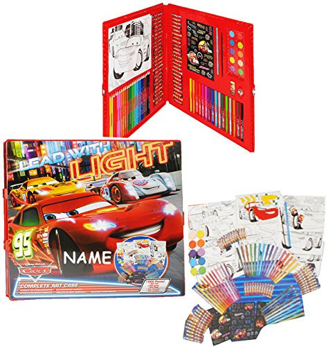 alles-meine.de GmbH 200 TLG. Set: XXL Stifte-Koffer - Cars - Lightning McQueen incl. Namen - Malkoffer mit Stiften + Öl Pastellkreide + Sticker + Wachsmal Farben - Kinder Bas..