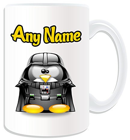 Personalisiertes Geschenk, großer Darth Vader Tasse (Pinguin Film Charakter Design Thema, weiß) – Jeder NameNachricht auf Ihre Einzigartiges – Kostüm Film Superheld Hero Star Wars Jedi Lichtschwert