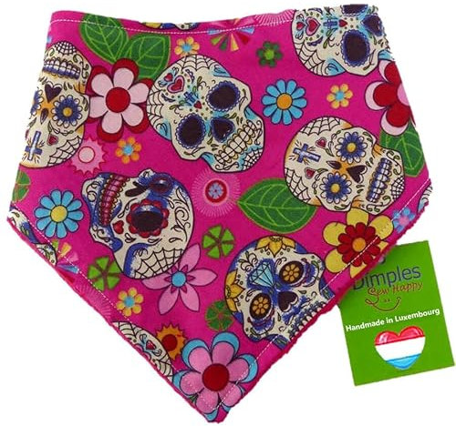 Dimples Hundehalstuch - Mexikanische Totenköpfe pink - Halstuch für kleine mittlere und Grosse Hunde Welpen und Katzen - Hunde Besitzer Geschenk - Handgemachtes Hunde Accessoire 30cm