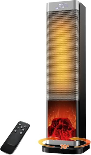 FGHB Uppvärmning, 2 000 W elektrisk radiator, keramik, fjärrkontroll, 3 lägen, 3D-flamma, 70° oscillation, övervärmeskydd, snabb uppvärmning, hem, vardagsrum, kontor