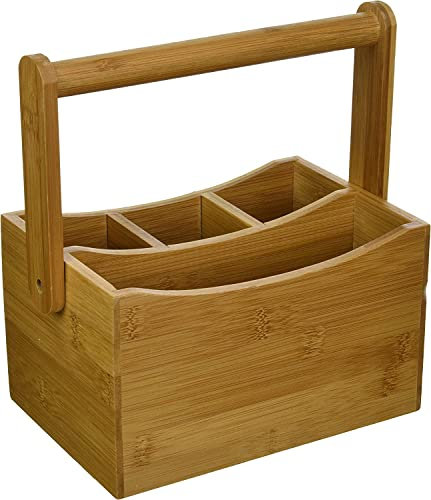 Lipper International Bamboo Wood Organizador de Cubiertos con asa Plegable, Madera, Natural, 8 7/8 x 5 1/2 x 9 1/4