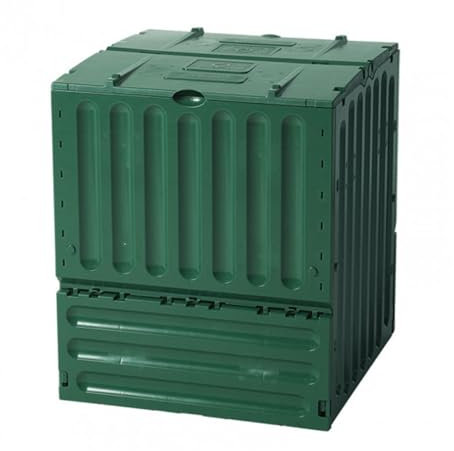 GARANTIA ECO-King Komposter in grün, aus robustem, recyceltem Kunststoff, Ganzjahreskomposter, 400 Liter, 70 x 70 x 83 cm, zwei Einfüllklappen, windstabile Deckelsicherung, Rapido-Click-System,
