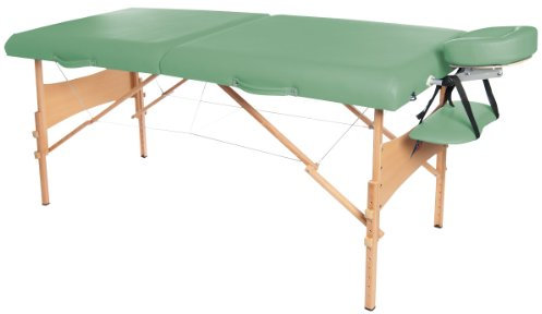 3B Scientific Massage- / Therapieliege, Behandlungsliege, Naturholzgestell, zusammenklapp- und tragbar, höhenverstellbar, grüne Polsterung