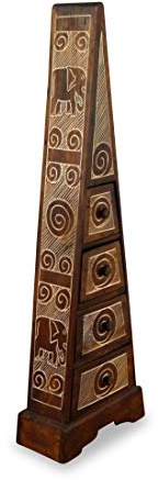 livasia Schubladenkommode Pyramide, Nachtschrank, Schmuckschränkchen, Bali (Handarbeit) (braun-Elefanten)