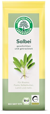 Lebensbaum Salbei, Bio-Gewürz für Risotto, Pasta, Fleisch und mehr, kräftig-würziger Geschmack, geschnitten und getrocknet, 12.5 g