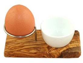 D.O.M. Eierbecher aus Olivenholz und Edelstahl mit Porzellanschale