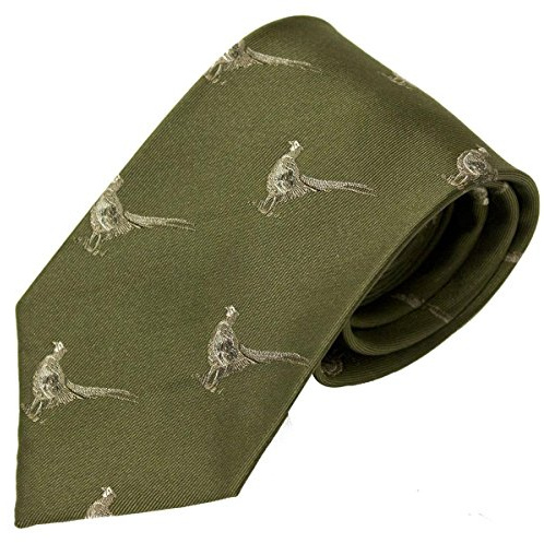 Bisley Pheasants Green Silk Tie - Shooting and hunting