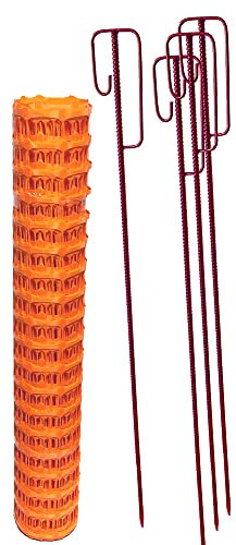 UvV-Shop (ES-Team Consult GmbH) Set 4 Absperrhalter und 10 Meter Fangzaun, Absperrnetz, Maschenzaun, Bauzaun auf Rolle Kunststoff extrem Reissfest, 150 gr qm