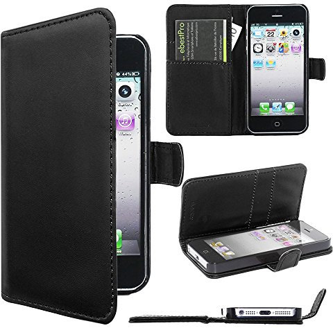 ebestStar - Coque Compatible avec iPhone SE 5S 5 Apple Etui PU Cuir Housse Portefeuille Porte-Cartes Support Stand, Noir [Appareil: 123.8 x 58.6 x 7.6mm, 4.0'']