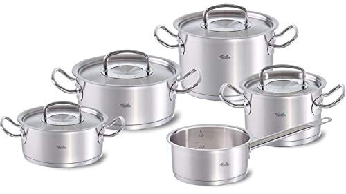 Fissler Original-Profi Collection Batterie de Cuisine 5 pièces en Acier Inoxydable avec Couvercle, Compatible avec Tous Les Types de Feux (2 casseroles, 2 marmites, 1 Casserole)