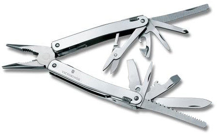VICTORINOX Multi Tool Swiss Tool Spirit X, 24 Functions, Multi Tool with Locking Blade and Long-Nosed Pliers, incl. Leather Case, Silver