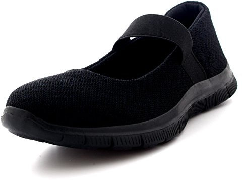 Womens Mary Jane Lightweight Mesh Elastic Sports Walking Yoga Trainers - Black - UK7/EU40 - BS0169