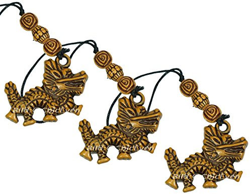 ChicEver 3X Glücksbringer Drache aus Harz, Handyanhänger, Taschenanhänger, Schlüsselanhänger, 6818