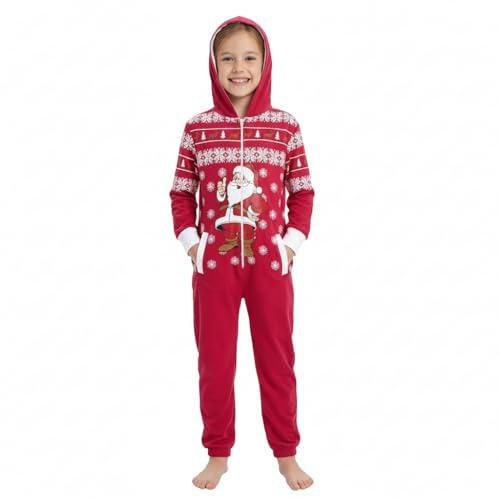 A2Z 4 Kids Girls Boys Christmas Santa Fleece Onesie Novelty Jumpsuit | Novelty All In One Fleece Outfit Festive Party Wear Ages 5 to 13 Years