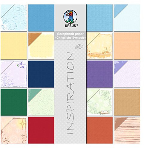 Ursus 70400099 - Scrapbook paper Block, Christliche Symbole, ca. 30,5 x 30,5 cm, 120 g/qm, 20 Blatt in verschiedenen Papierqualitäten, Motiven und Farben, beidseitig bedruckt, säure und ligninfrei