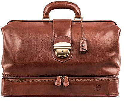 Maxwell Scott - Luxuriöse große Arzttasche aus Leder mit Reißverschlussfach und Schlüsselschloss - Handgefertigt aus italienischen Vollnarbenhäuten - The DonniniL Cognac