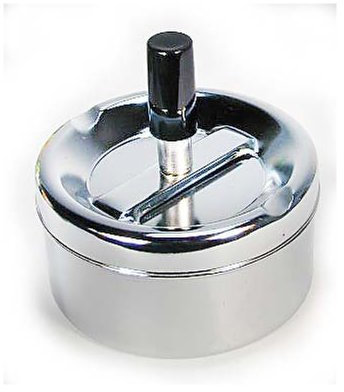 HAB & GUT -AS002- RETRO Drehaschenbecher chrom mit Deckel zum drücken