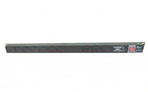 Dynamode 12 Way Vertical 16A Commando Surge Protected PDU – 13A UK Switched Rack Mount Power Distribution Unit, 4000W, 2m Cable – For Server & Data Cabinets