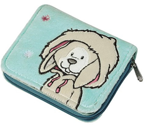 Nici 38976 - Geldbeutel Schneehase Plüsch mit Münzfach und Reißverschluss, Geldscheinfach und 3 Kartenfächern, 12 x 9.5 cm