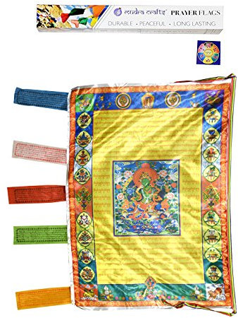Mudra Crafts Buddhistische tibetische Satin-Gebetsfahnen für den Innen- und Außenbereich, Windhorse, vertikal