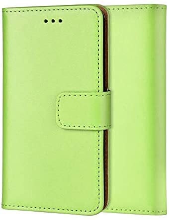 Genuine Leather Bookcase for iPhone 13, Premium authentic Genuine Leather Wallet case with Magnetic, Kickstand, Cash & Card Slots Stockproof Slim Flip bookcase cover 6.1 (Green)
