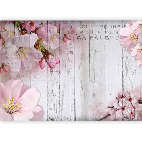 murando - Vlies Fototapete Blumen 100x70cm - Foto Tapete Schlafzimmer Wohnzimmer Moderne Vliestapete XXL Wandtapete Motivtapeten 3d Effekt Wand Dekoration - Blume rosa pink Holz Bretter b-A-0202-a-b